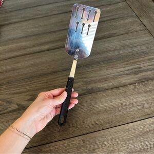 Ekco Spatula Keyhole Slotted Chromium Black Plastic‎ Handle 12.5" Vintage USA